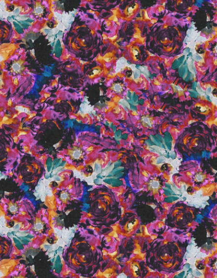 [stylish floral pattern in pink, blue, teal, black, yellow, and white]